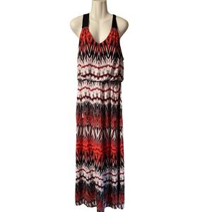 Bisou Bisou Michele Bohbot Maxi Dress Size 10 Red Black White Chevron Sleeveless
